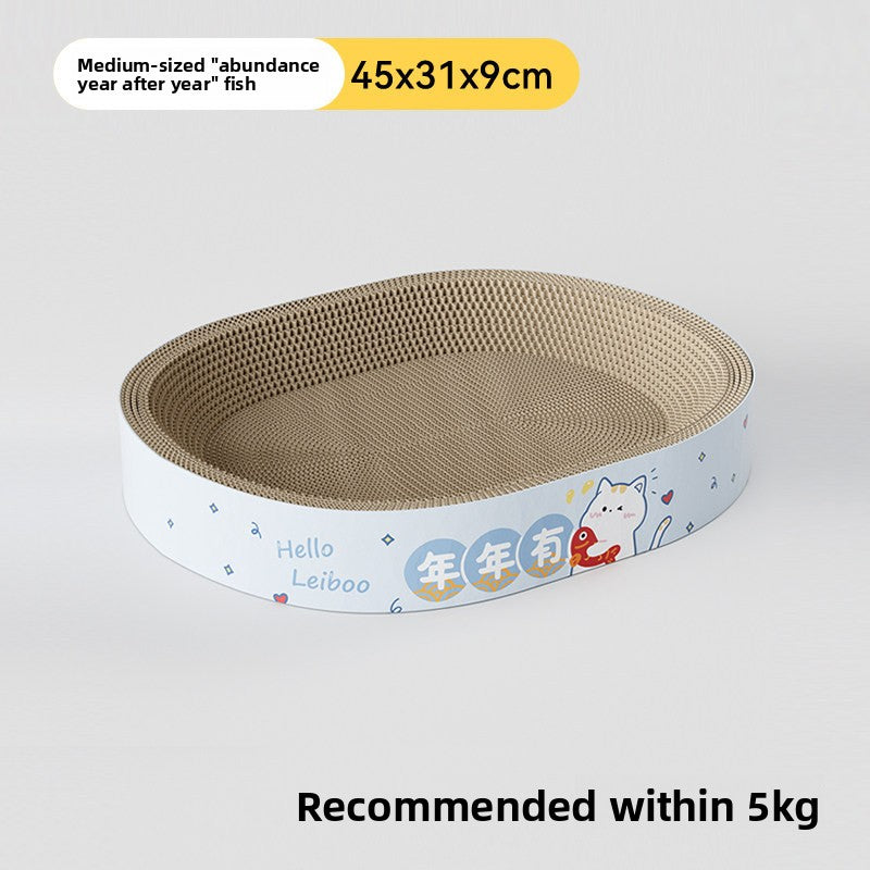 Round corrugated cat scratcher bed lounger with printed design, view 12 of 16