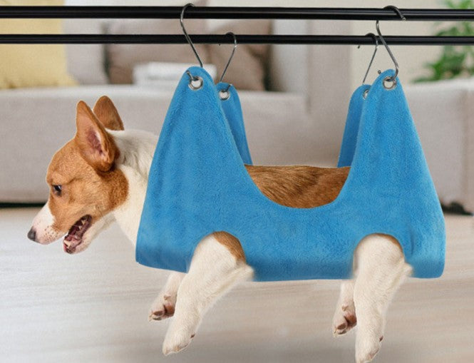 Polar fleece pet grooming hammock in grey for cats