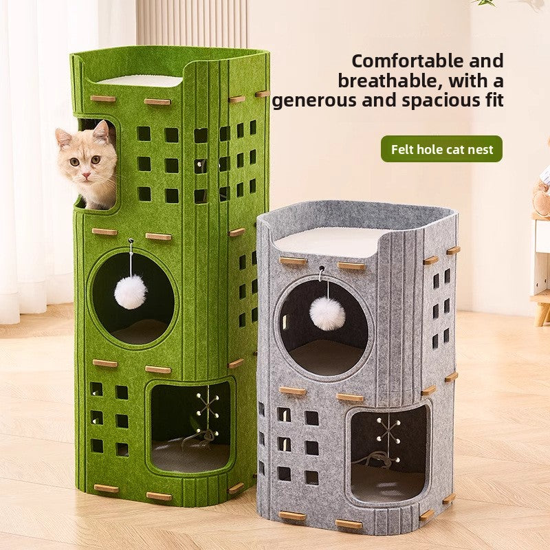 Stackable multi-layer cat condo with scratching boards, main product photo