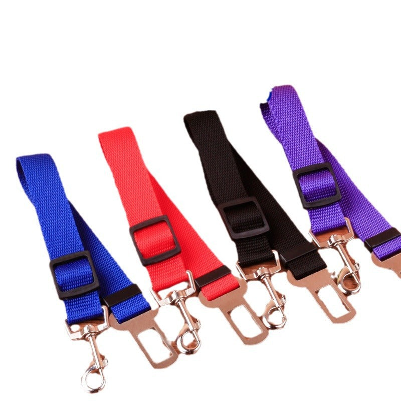 Adjustable dog car seat belt lead in red with clip