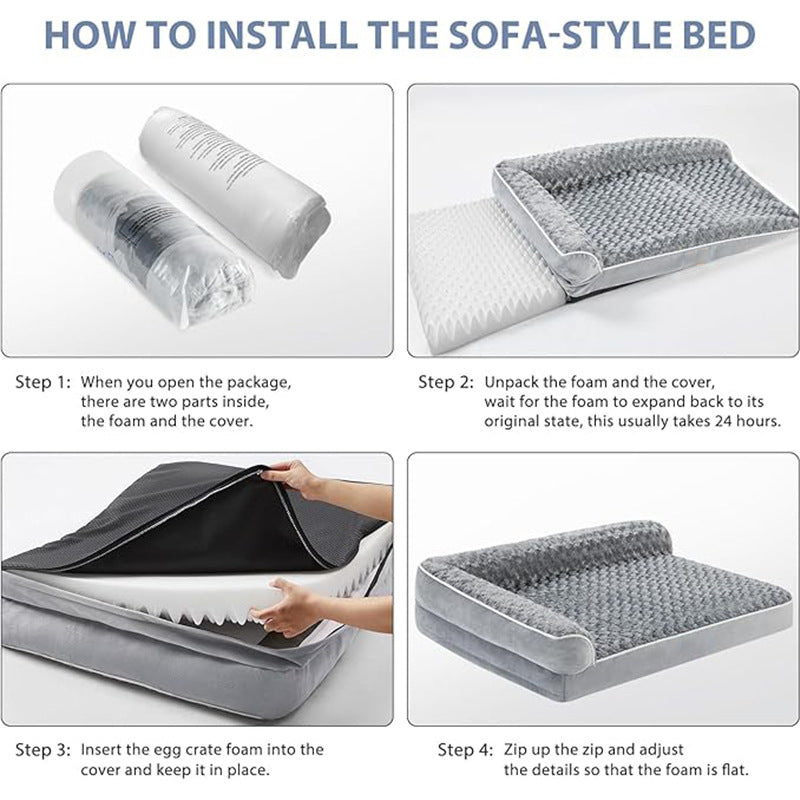 Supportive plush dog bed with removable mat, detail photo 4