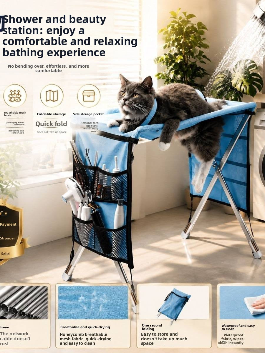 Foldable Dog Grooming Table with Mesh Top and Non-Slip Feet