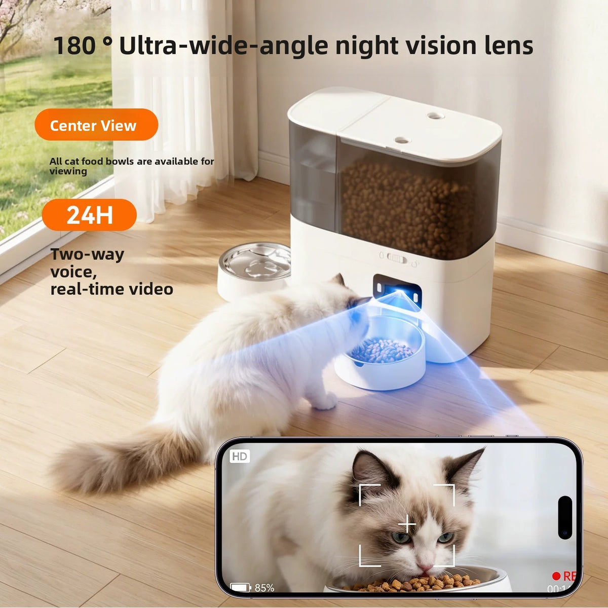 Smart Pet Feeder with 5L Food Hopper, 3L Water Tank, App Control and Optional Video