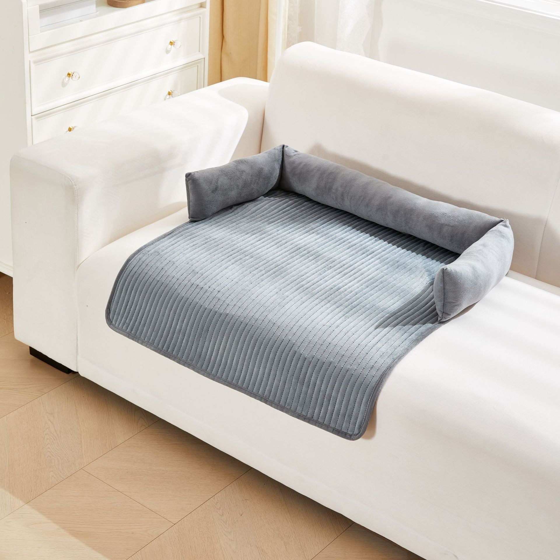 Dark grey striped pet sofa cushion mat, view 7
