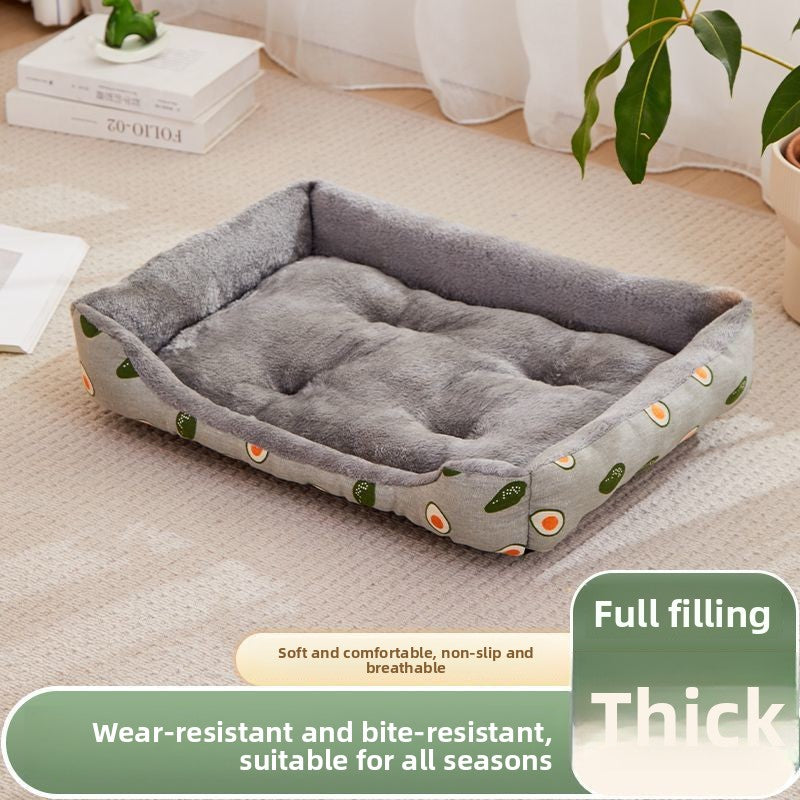 Enclosed kennel style pet bed with blue kitten print and velvet lining, photo 29