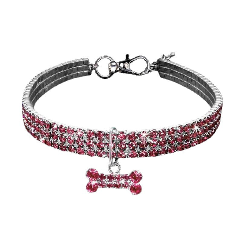Rhinestone elastic pet collar with charm in Blue Heart, showing size and shape
