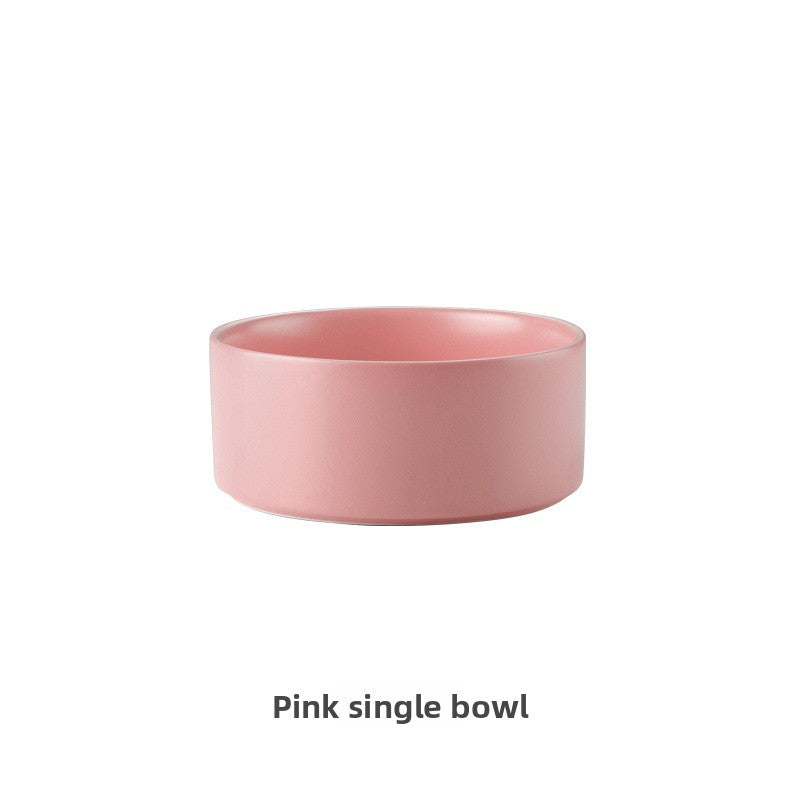 Green double ceramic pet bowl set with wooden stand