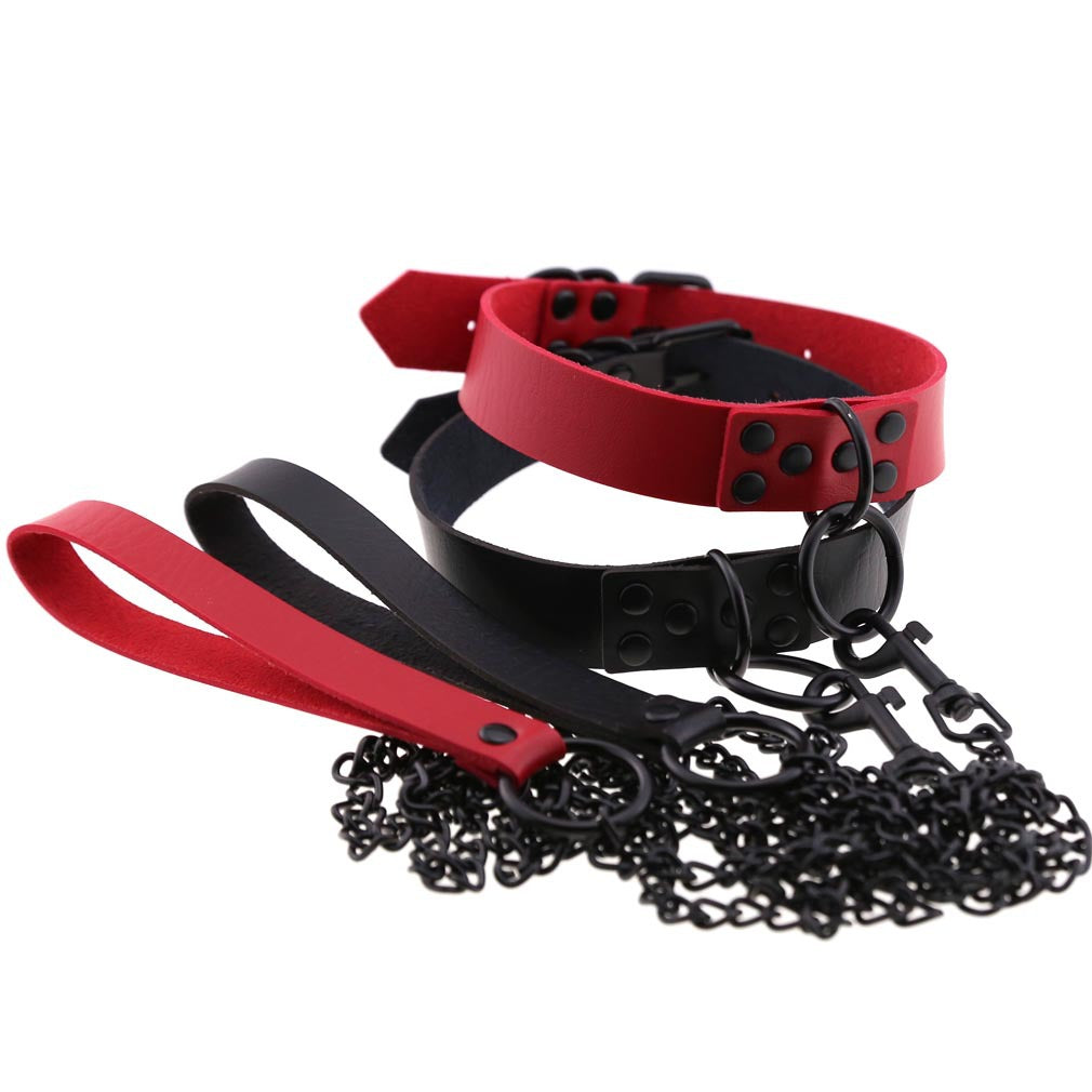 PU leather dog collar and lead set with chain detail, product image 4