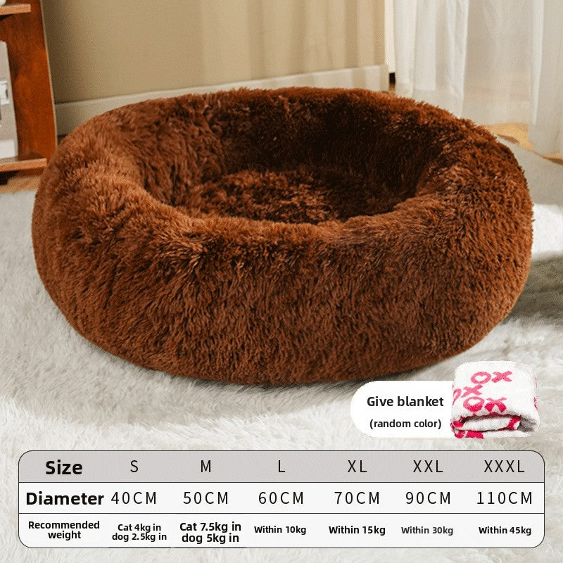 Grey round winter dog bed with matching fleece blanket, photo 22