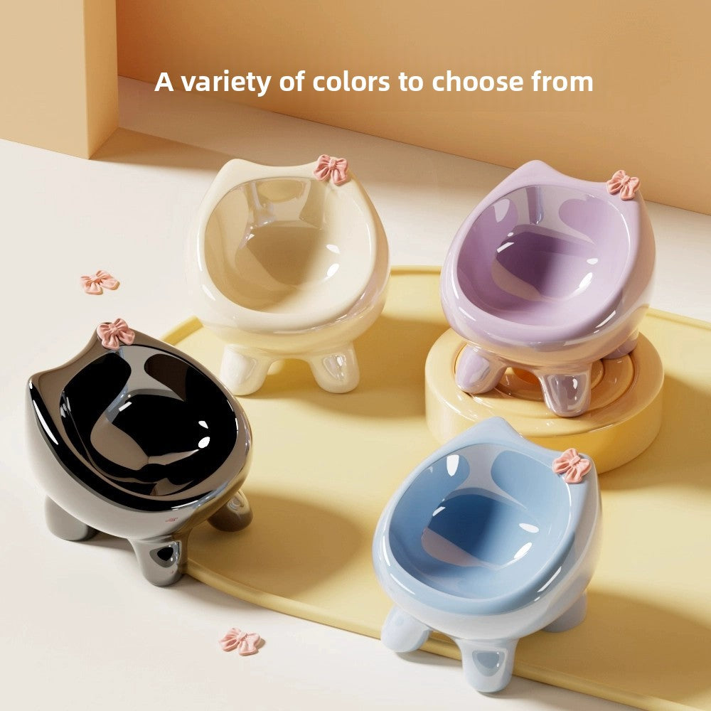 Elevated Ceramic Cat Food and Water Bowl with Weighted Non-Slip Base in Glazed Colours