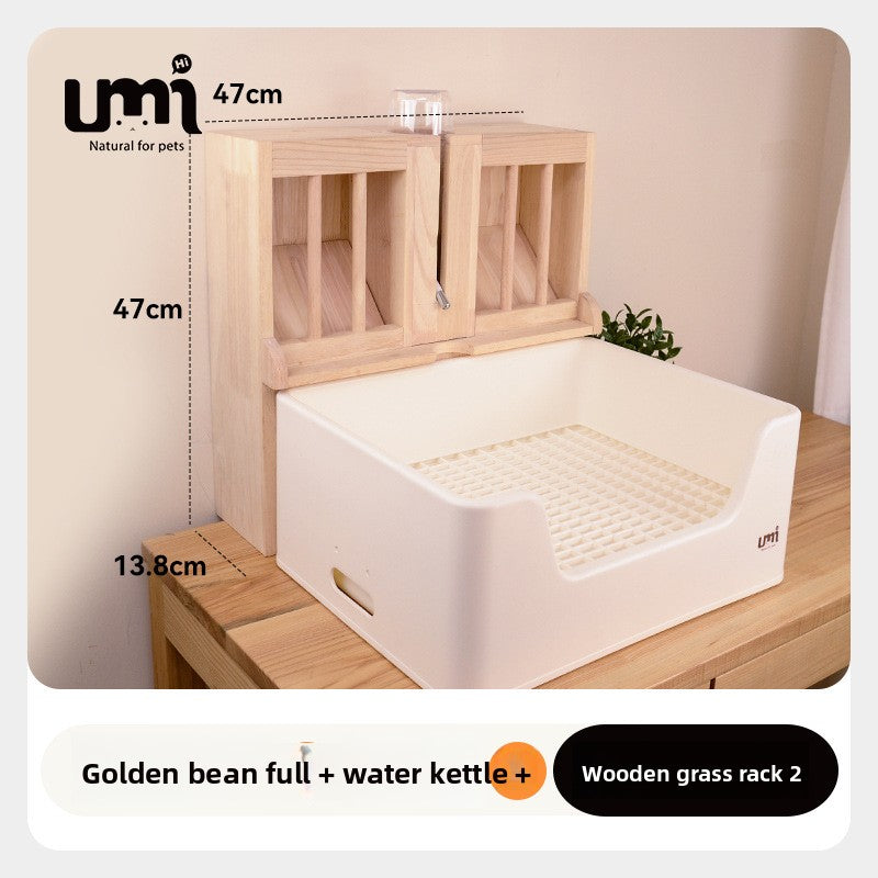 Three-part rabbit toilet set in white, alternative angle view