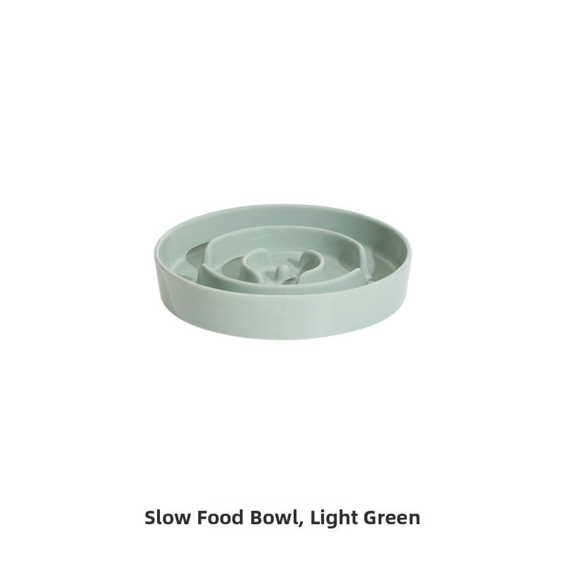Ceramic Slow Feeder Dog Bowl in Ivory or Green, 15.5cm or 21cm, Optional Elevated Stand