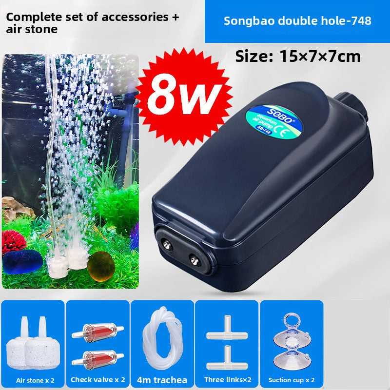 Quiet two outlet aquarium air pump with air stones and tubing, view 6