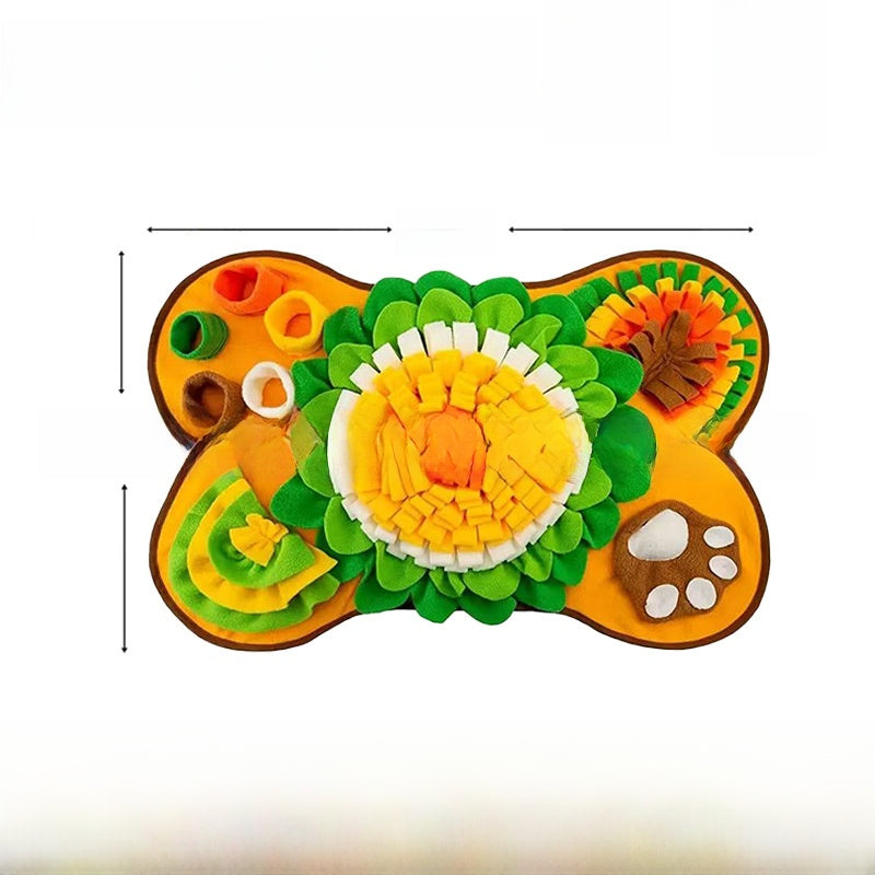 Fleece bone shaped snuffle mat for dogs in Orange Bone