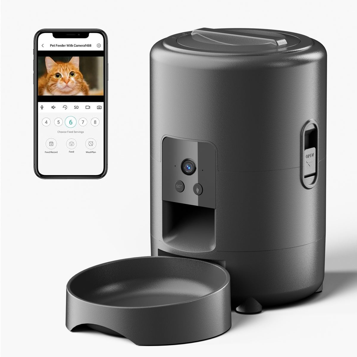 Smart WiFi Automatic Pet Feeder with Camera, 2L Capacity for Cats and Dogs