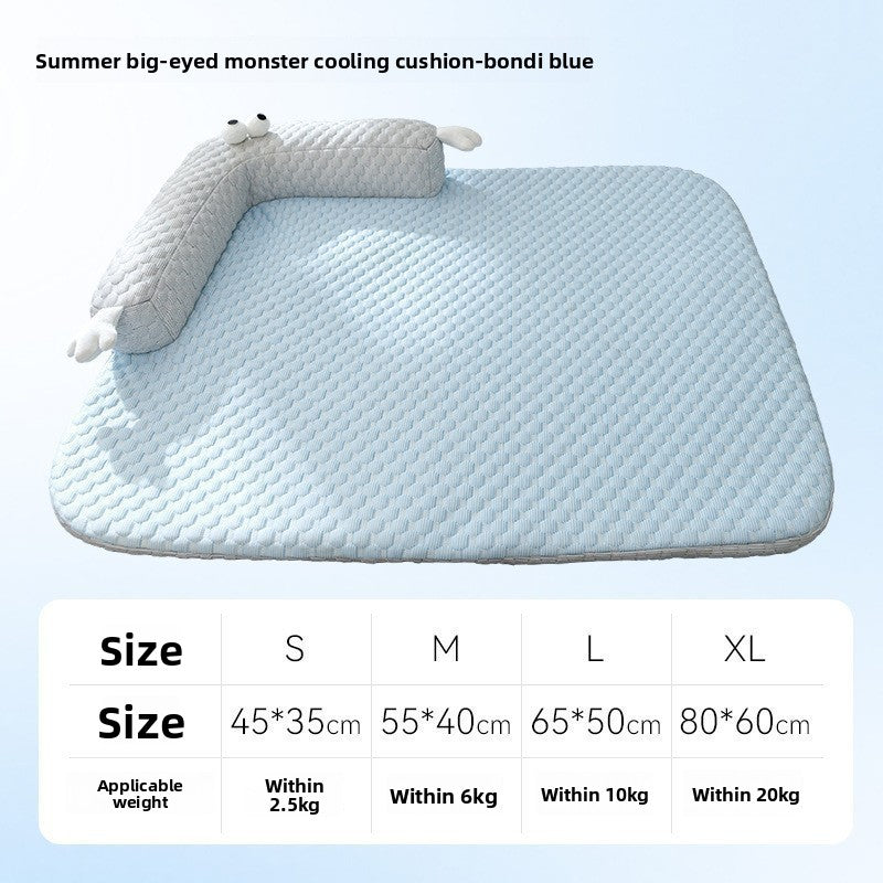 Cooling ice pad cat bed with raised edge in blue, photo 8