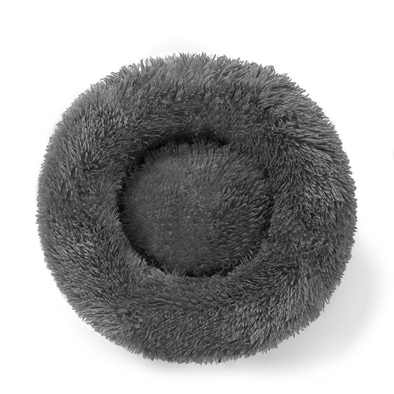 Light grey plush round donut pet bed for cats and dogs, photo 49