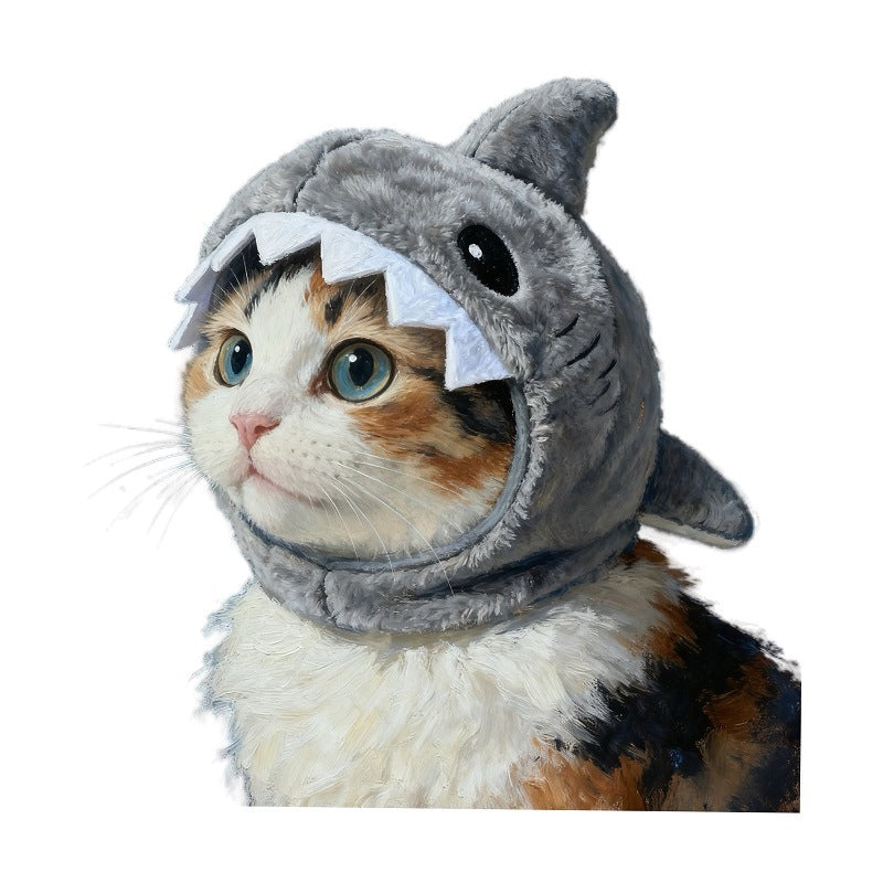 Plush shark hat for cats, in Grey Shark, size One Size, image 5