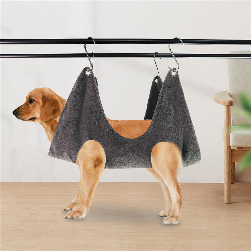 Pet grooming hammock for cats and small dogs in Rose Red, side view
