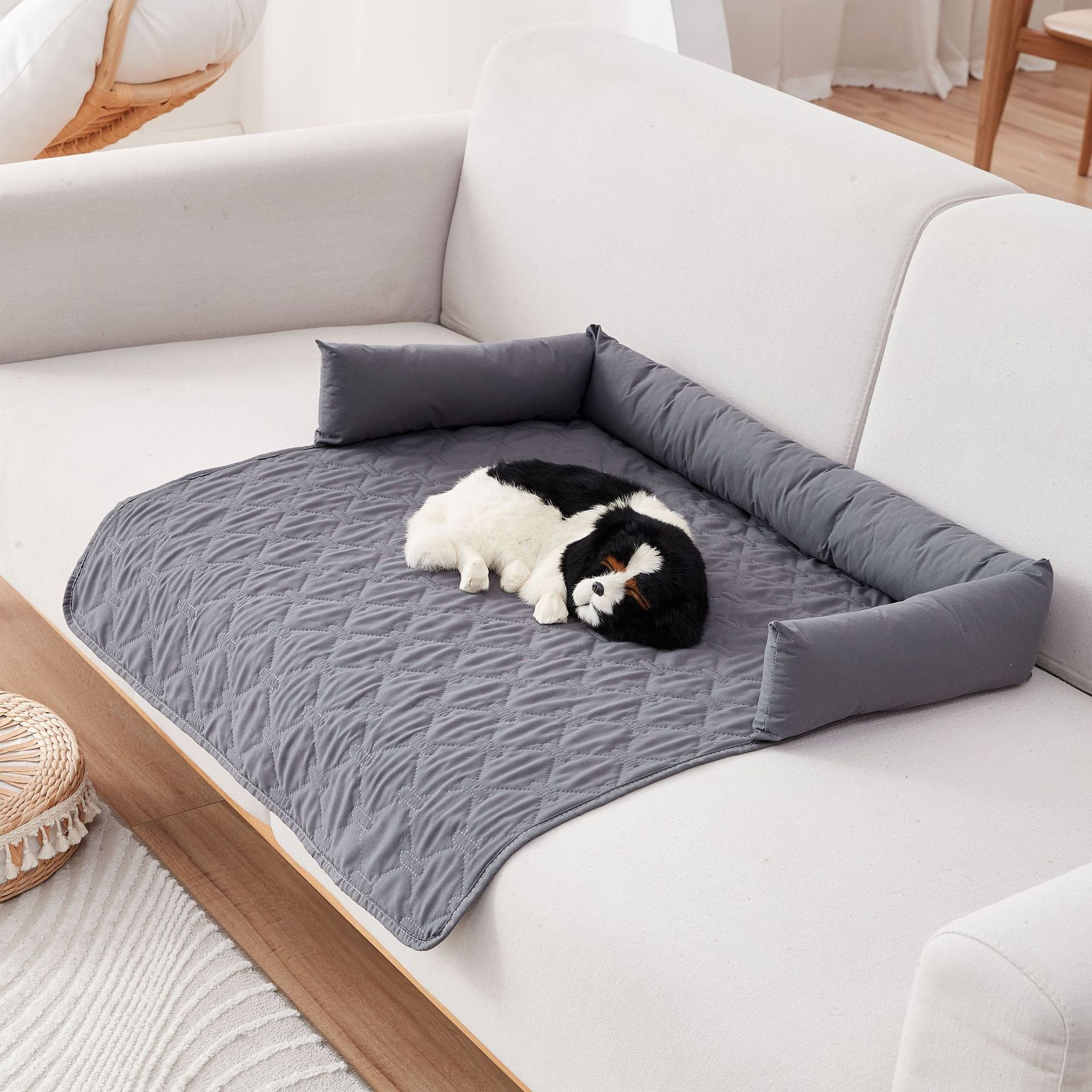 Large waterproof pet sofa cushion bed with pillow in Dark Grey