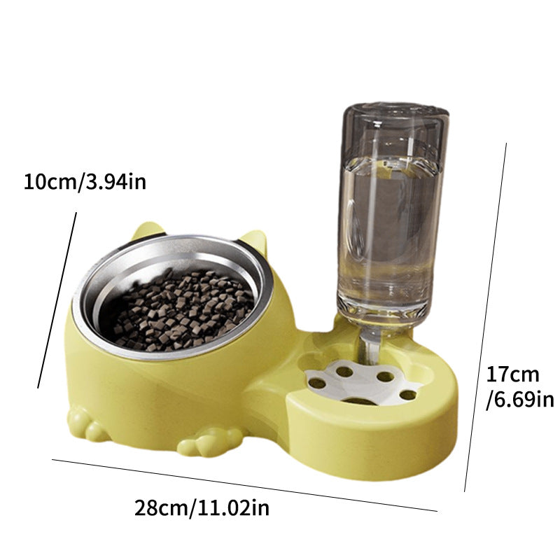 Dual Bowl Pet Feeder with Anti-Knock Base and Raised Neck Protection Design