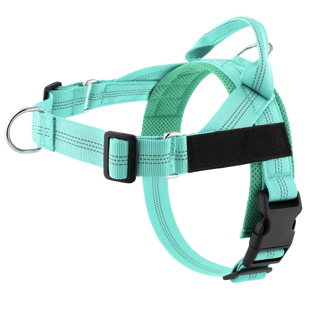 Wide chest nylon dog harness with front buckle and metal hardware, product image 37