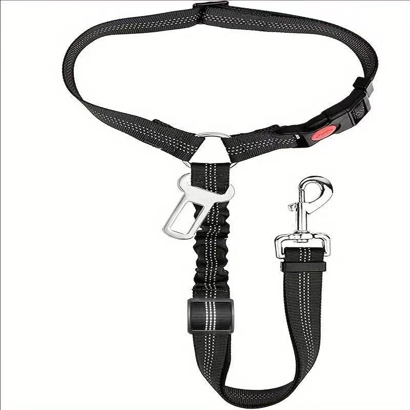 Elastic car seat belt lead for dogs, close-up detail view