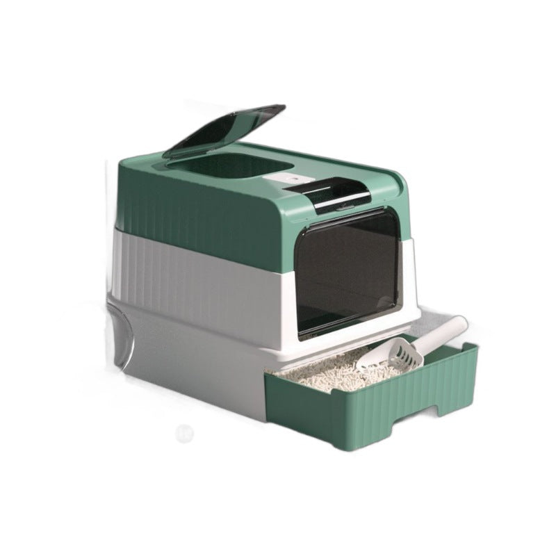 Fully Enclosed Cat Litter Box with Drawer and Dual Doors