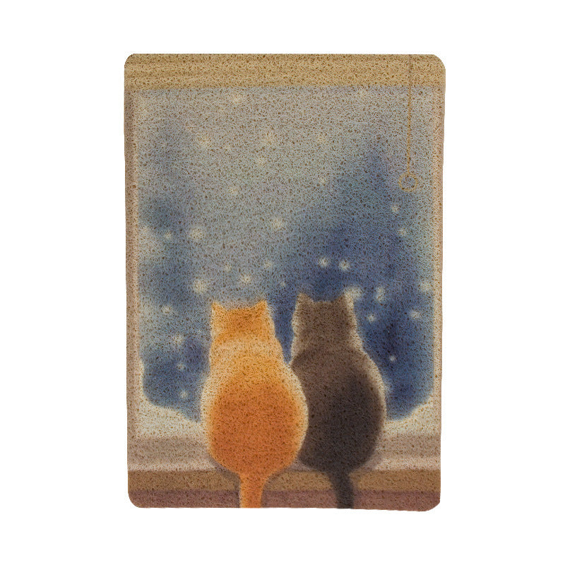 Hand-Painted PVC Cat Litter Mat with Cute Cat Designs
