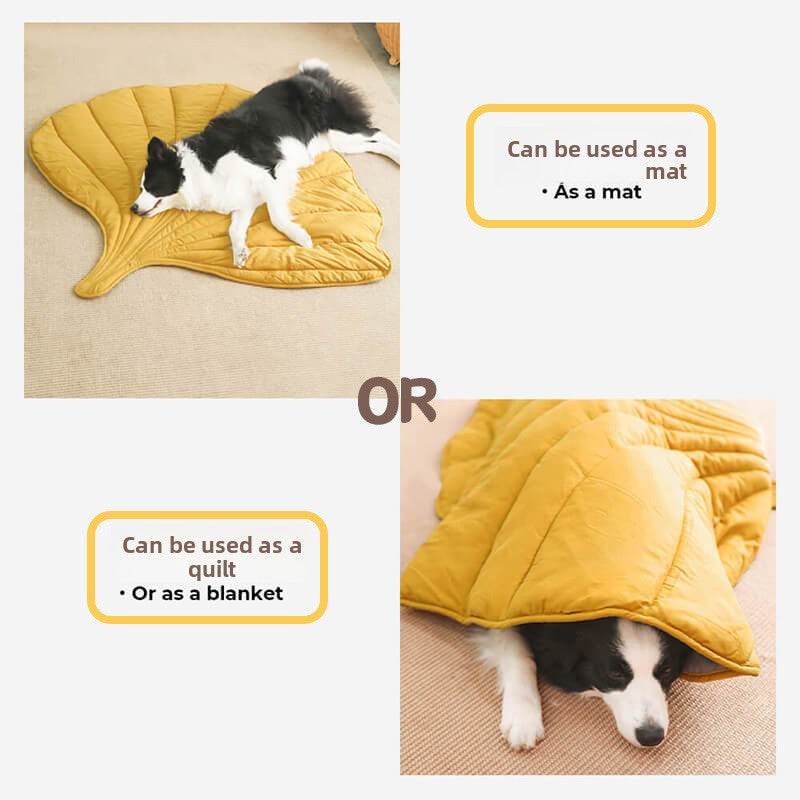 Leaf-shaped padded pet mat for cats and dogs, close-up detail view