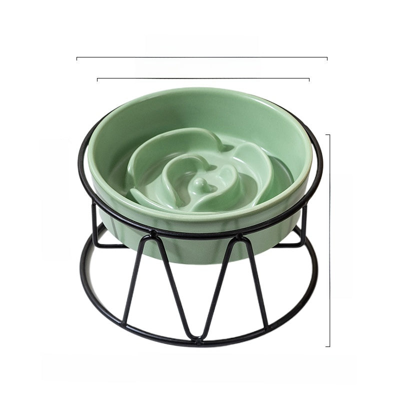 Ceramic Slow Feeding Pet Bowl with Small Flower Design and Optional Iron Stand