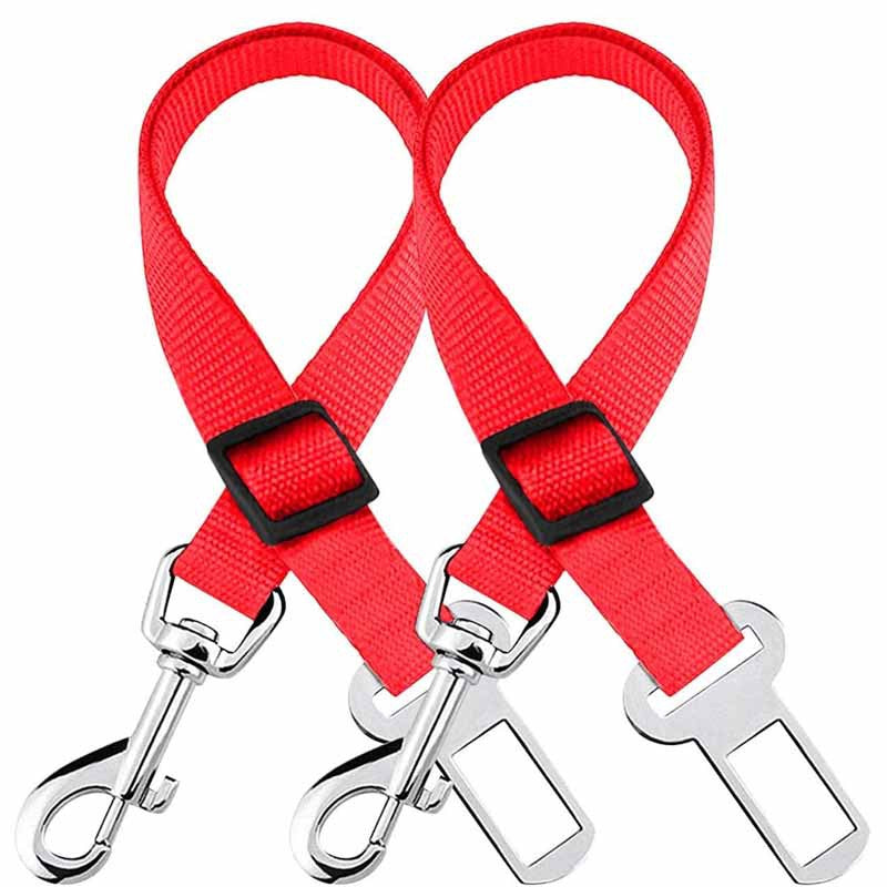 Nylon dog car seat belt lead, close-up detail view