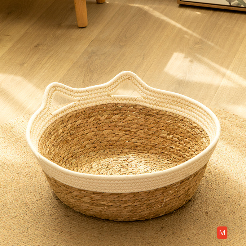 Natural cattail basket cat nest with soft pad, product image 12