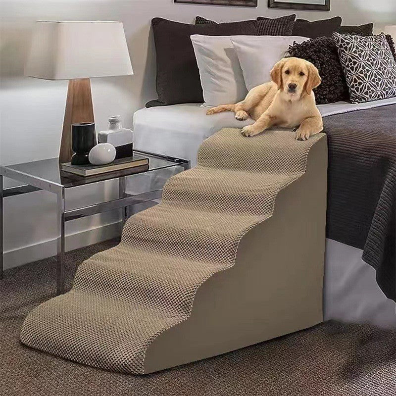 Beige foam dog stairs size chart with 2 to 5 step options
