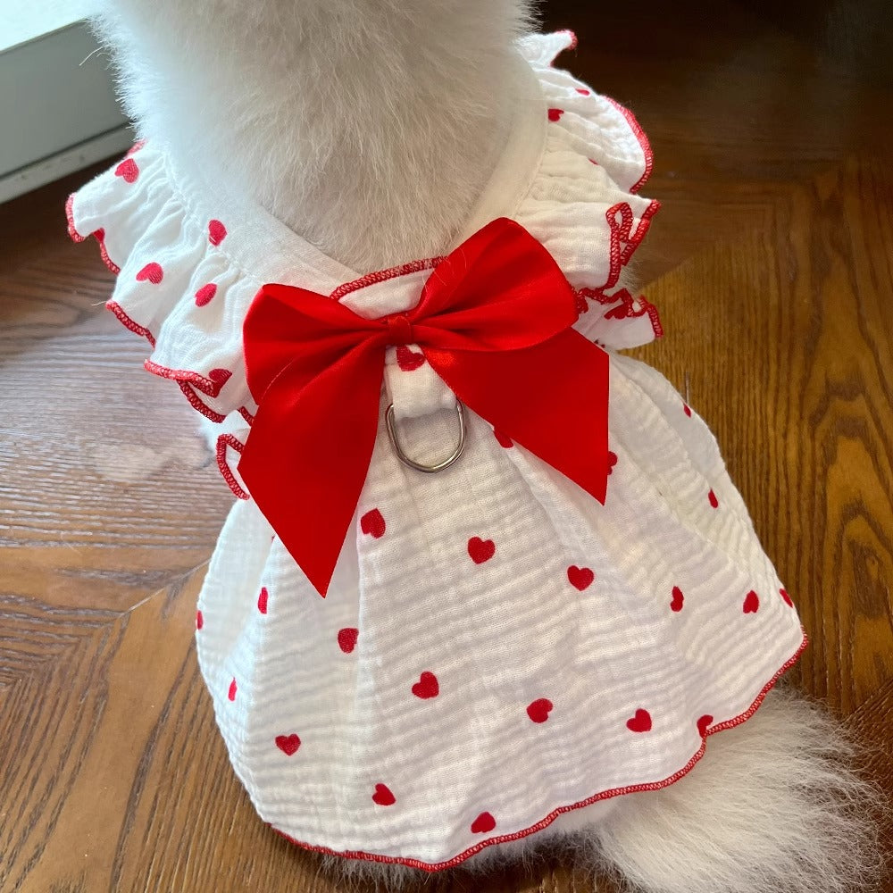 Princess bow cotton cat dress in Pink, showing size and shape