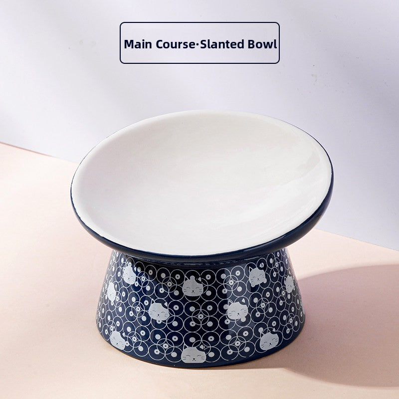 Ceramic Pet Bowl in Cat Head, Slanted or Flat Water Styles with Anti-Knock Stable Base