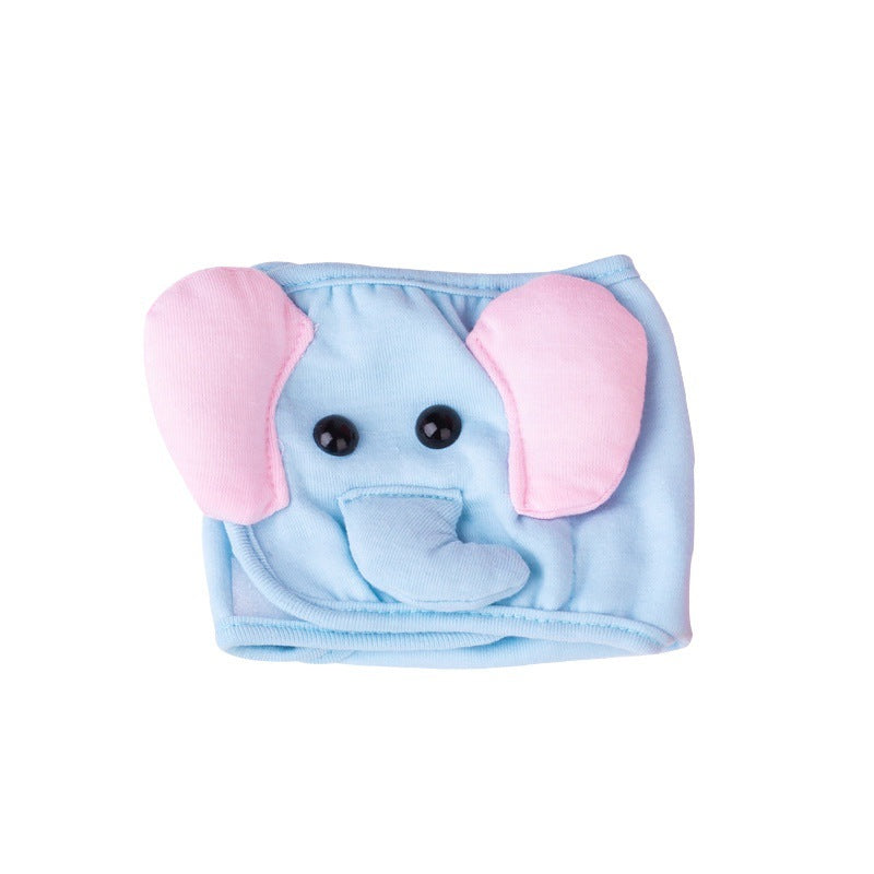 Washable cotton male dog belly band in College R, in use with a pet