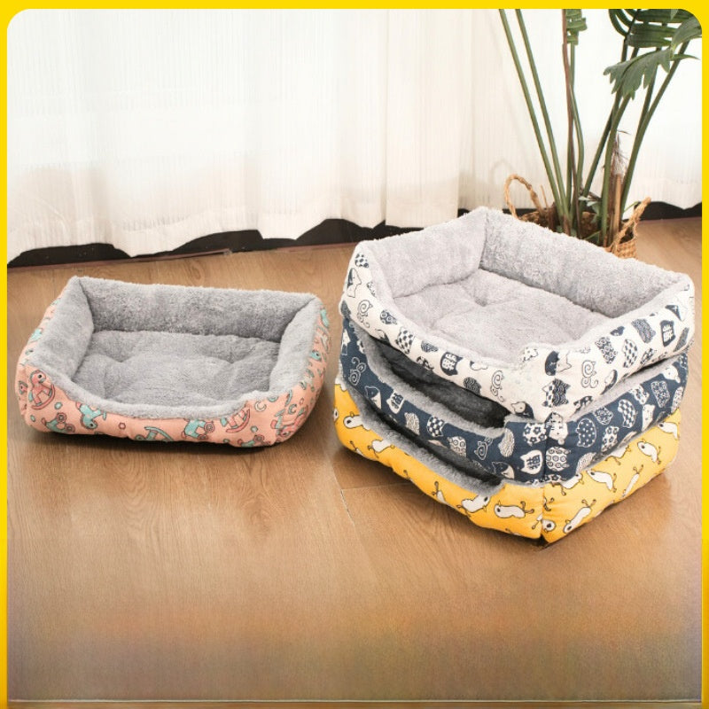 Waterproof cotton linen pet bed mat with blue lucky cat print for dogs