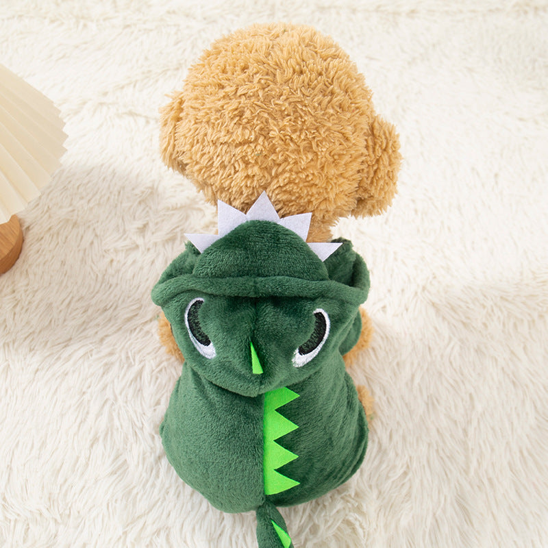 Flannel dinosaur costume for cats and small dogs, in Green Dinosaur, image 3