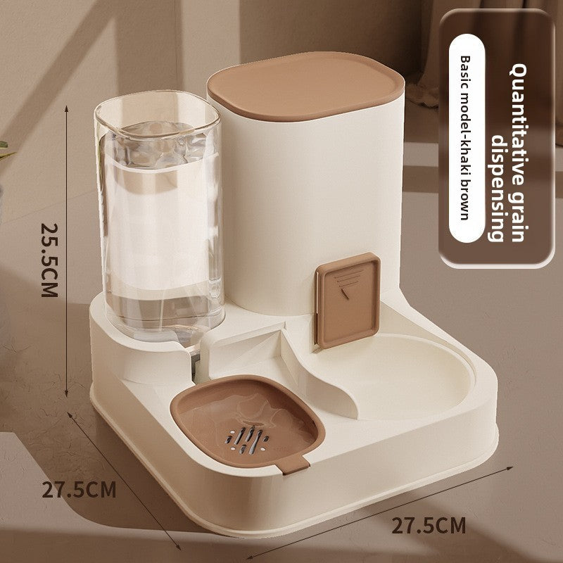 Cat Double Bowl Set with Water Dispenser, Ceramic or Steel