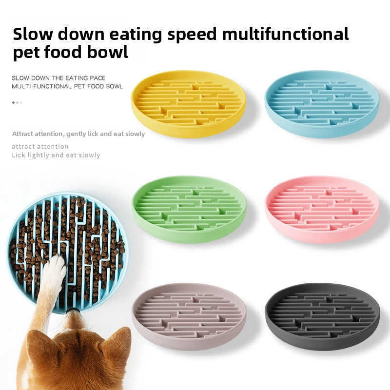 Silicone Slow Feeder Bowl with Suction Base for Cats and Dogs in Striped Design