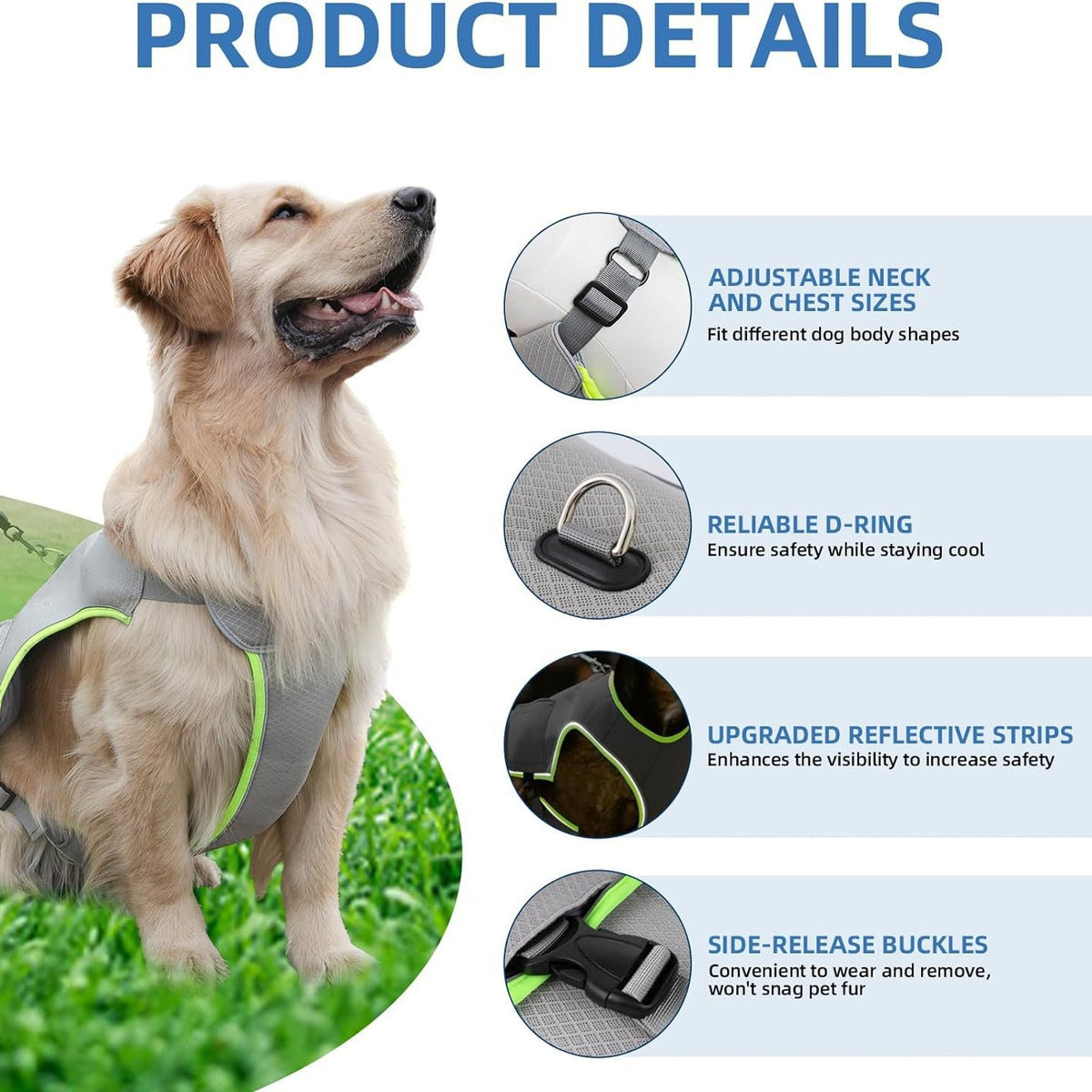Silver grey dog cooling vest with ice pack pockets, product image 4
