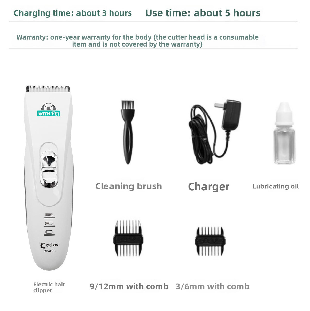 Electric Pet Grooming Clipper for Face, Feet and Body Fur