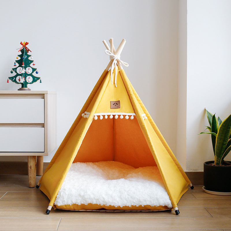 Canvas pet teepee tent with cushion for cats and dogs, view 9