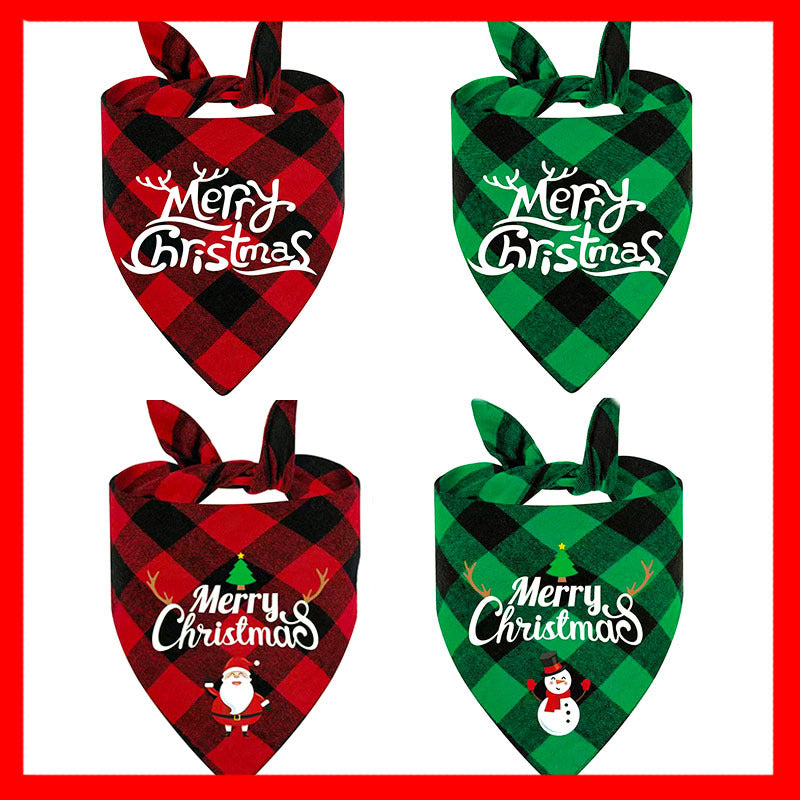 Christmas printed pet bandana for dogs and cats in Red Santa, front view