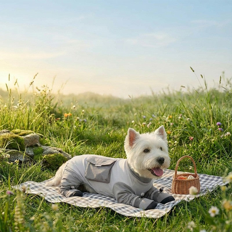 Four leg dog coverall with lead attachment, available in 2 colours, image 63