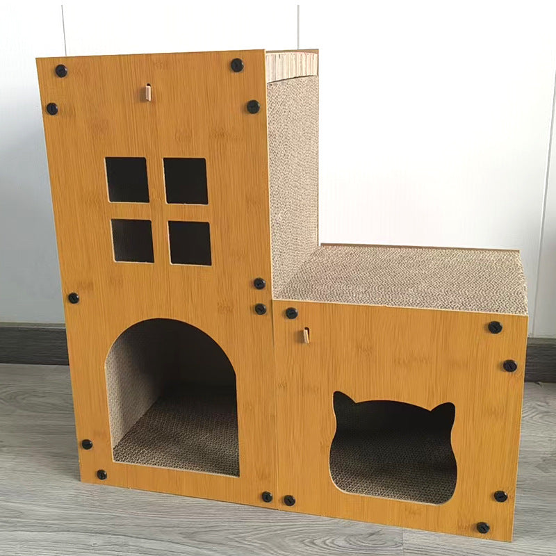Two storey cardboard cat house with stairs and platform, photo 3 of 5