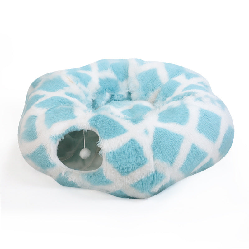 Navy and white striped foldable plush cat tunnel nest, view 10