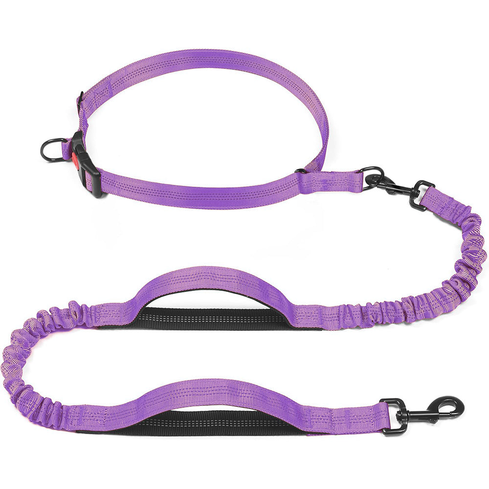 Hands free dual handle bungee dog lead in fluorescent green