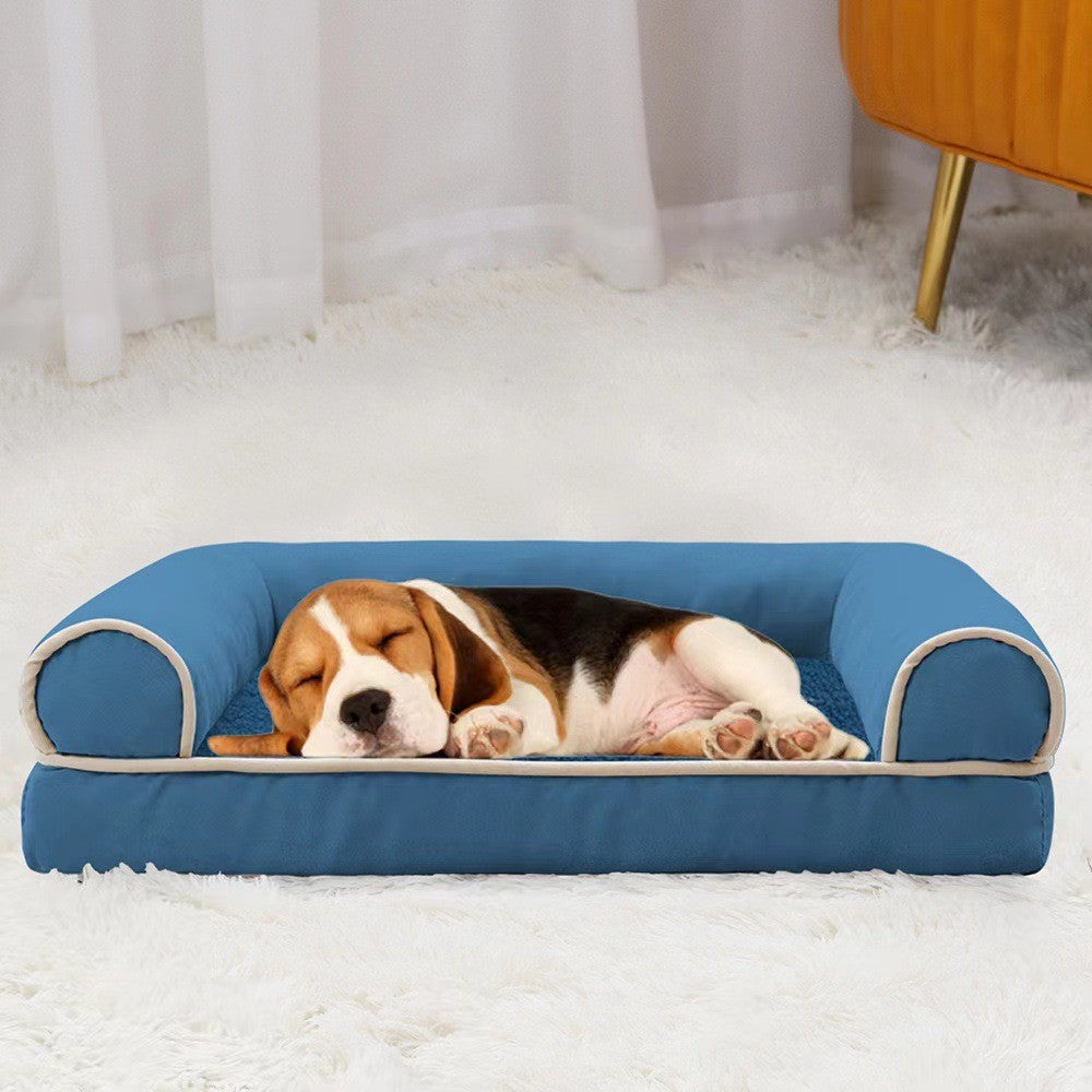 Square sponge pet bed in dark grey with washable breathable cover